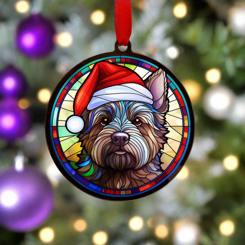 Cairn Terrier in Santa Hat Suncatcher Decoration